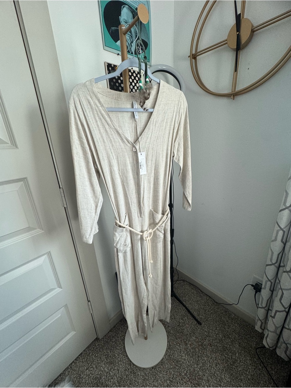 Rachel Pally Cream Long-Sleeve Tie-Waist Maxi Dress